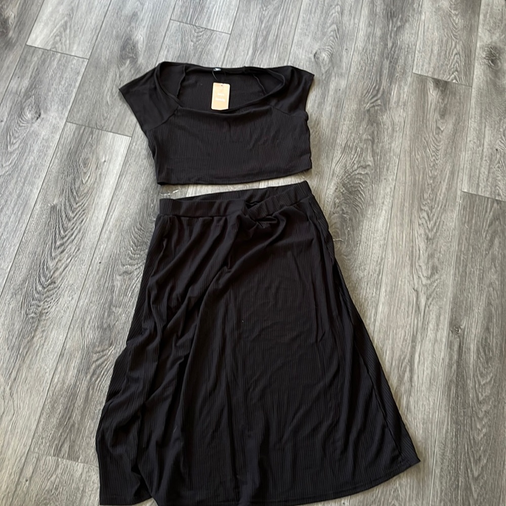 2 piece crop top and maxi skirt.